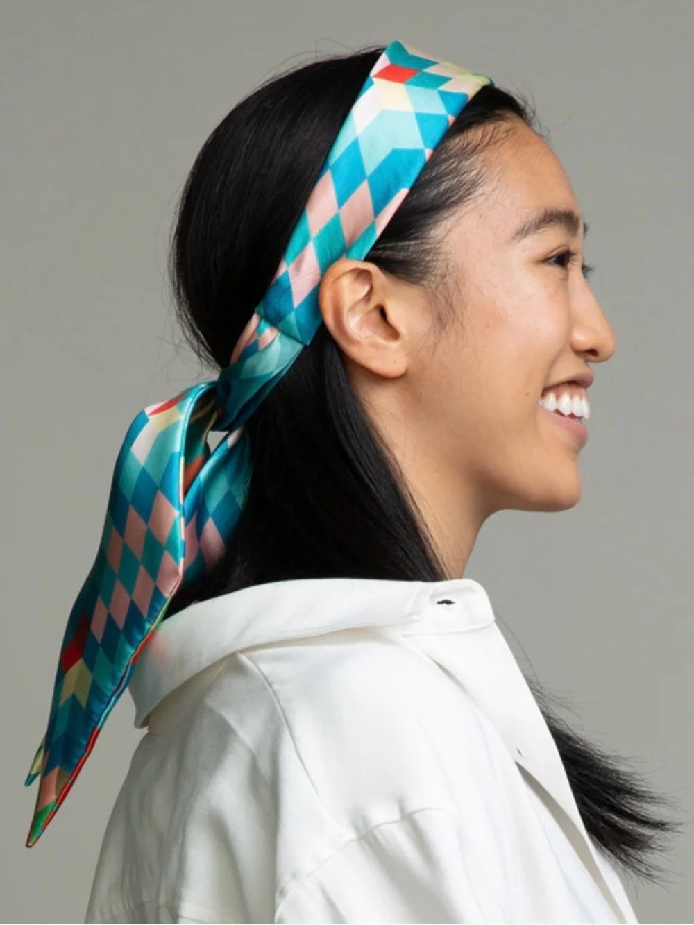 Eugenia Kim Black Silk Scarf with Beige Floral & Orange Butterfly Motif